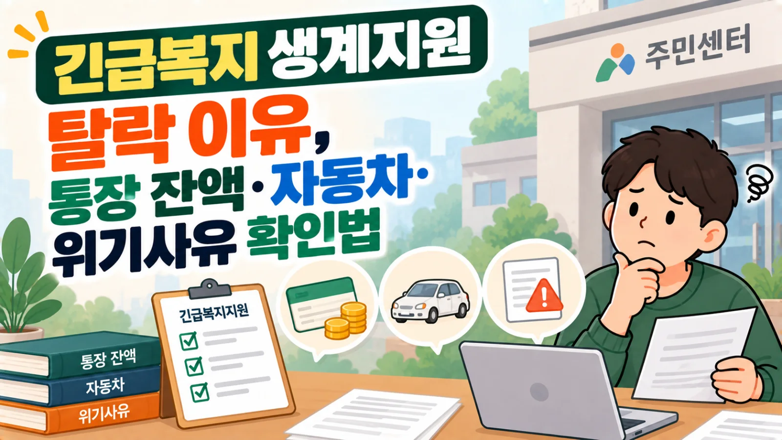 긴급복지 생계지원 탈락 이유, 통장 잔액·자동차·위기사유 확인법