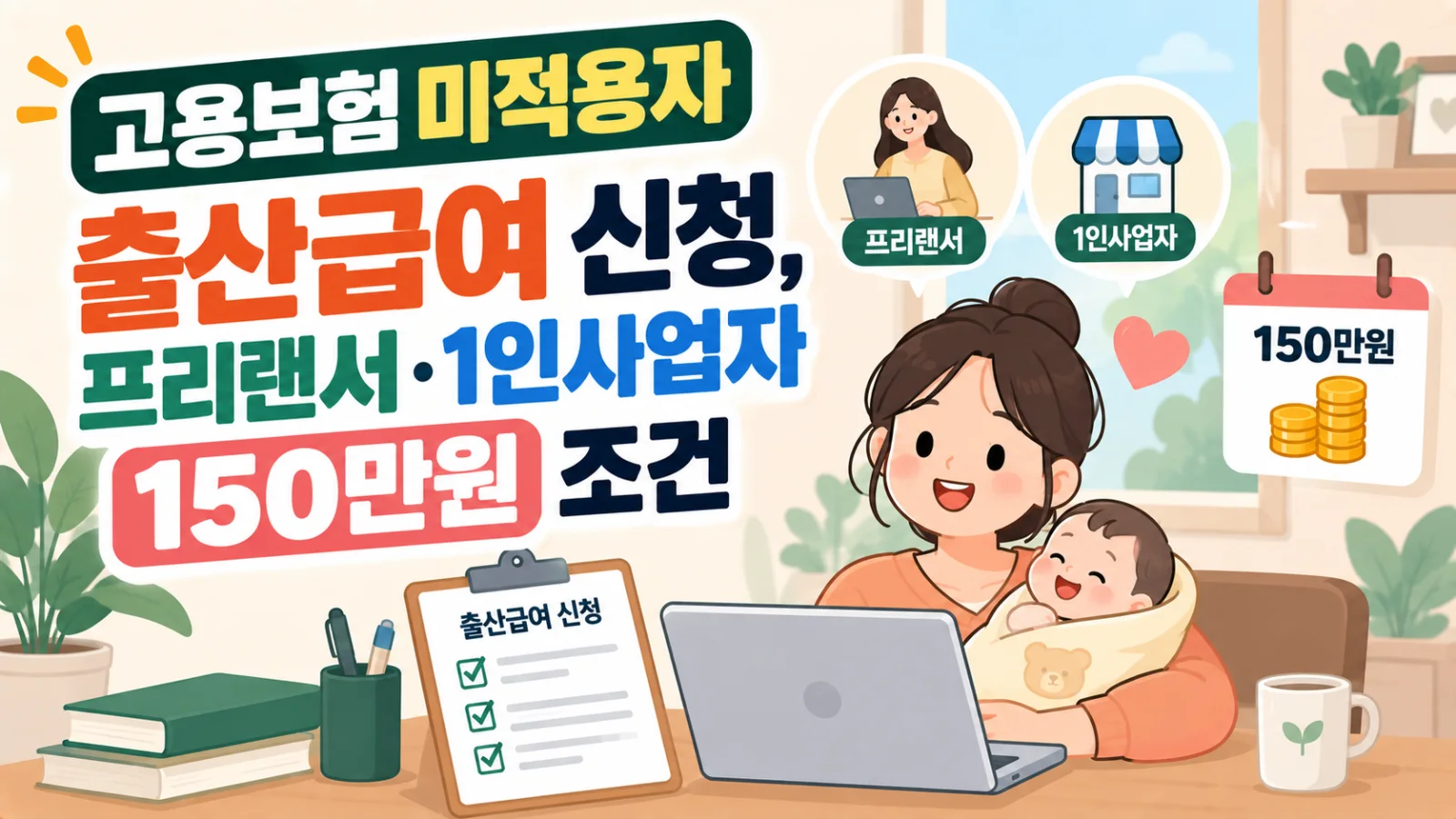 고용보험 미적용자 출산급여 신청, 프리랜서·1인사업자 150만원 조건