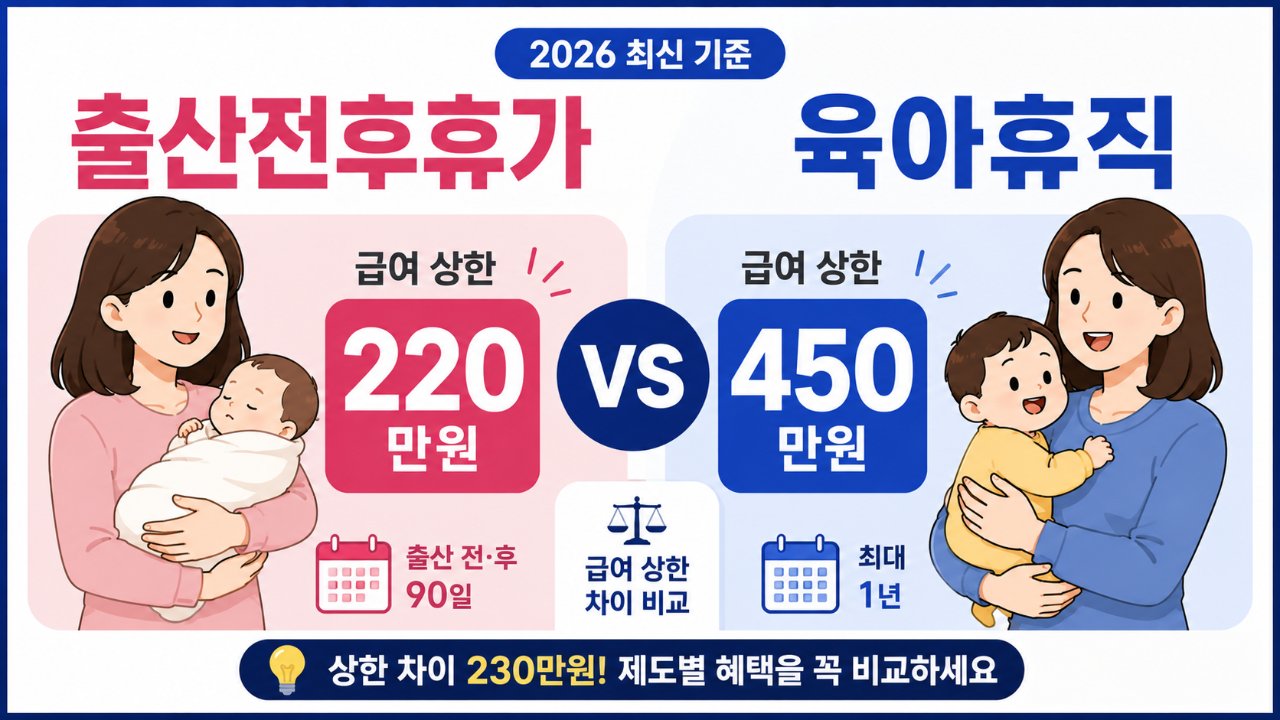 출산전후휴가 vs 육아휴직, 상한 220만원 vs 450만원 차이 비교 (2026)
